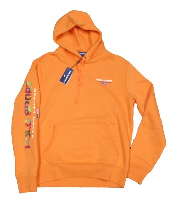 Polo Sport Ralph Lauren Men's Orange Madras Plaid Logo Fleece Pullover  Hoodie