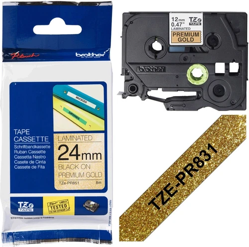 ORIGINAL Brother LAMINATED TAPE Black on Premium Gold Label TZe-PR831 12mm X 8M