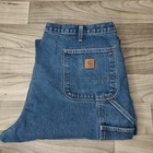 Carhartt Jeans Mens 42x32 Blue Double Knee Logger Dark Wash Dungaree Fit