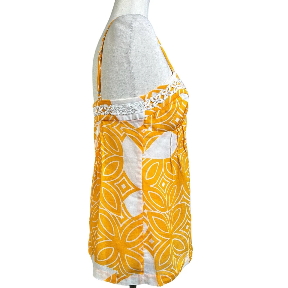Trina Turk Womens Size 4 Orange and White Tropical Print Babydoll Camisole Tank - Image 4 of 4