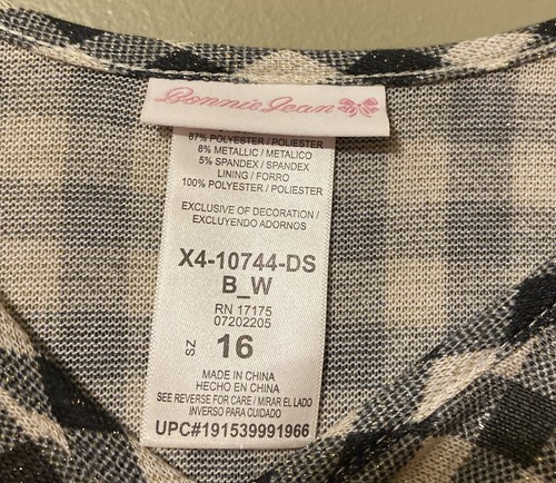 NWT Bonnie Jean Girl’s Party Dress- Size 16- Black/ White Check W/ Red Accent - Picture 6 of 15
