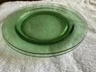 Green Glass Uranium Depression Glass Dinner Plate Vintage 9 1/4” Set Of 2