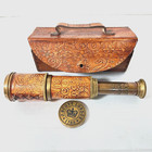 Maritime Nautical Brass 16" Telescope J. Scott London in Engraved Leather Case