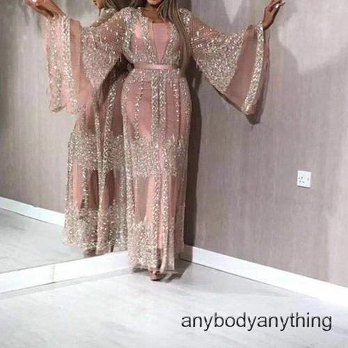 Abaya Dubai Muslim Dress High Class Sequins Embroidery Lace Kaftan Gift Hot - Picture 6 of 13