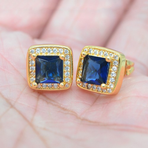 18K Yellow Gold Filled Women Light Green Topaz Cushion Stud Earrings Jewelry - Picture 13 of 16