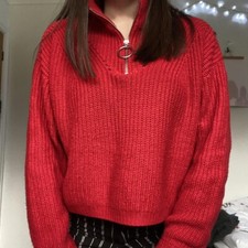 Red Knit 1/4 Zip Jumper