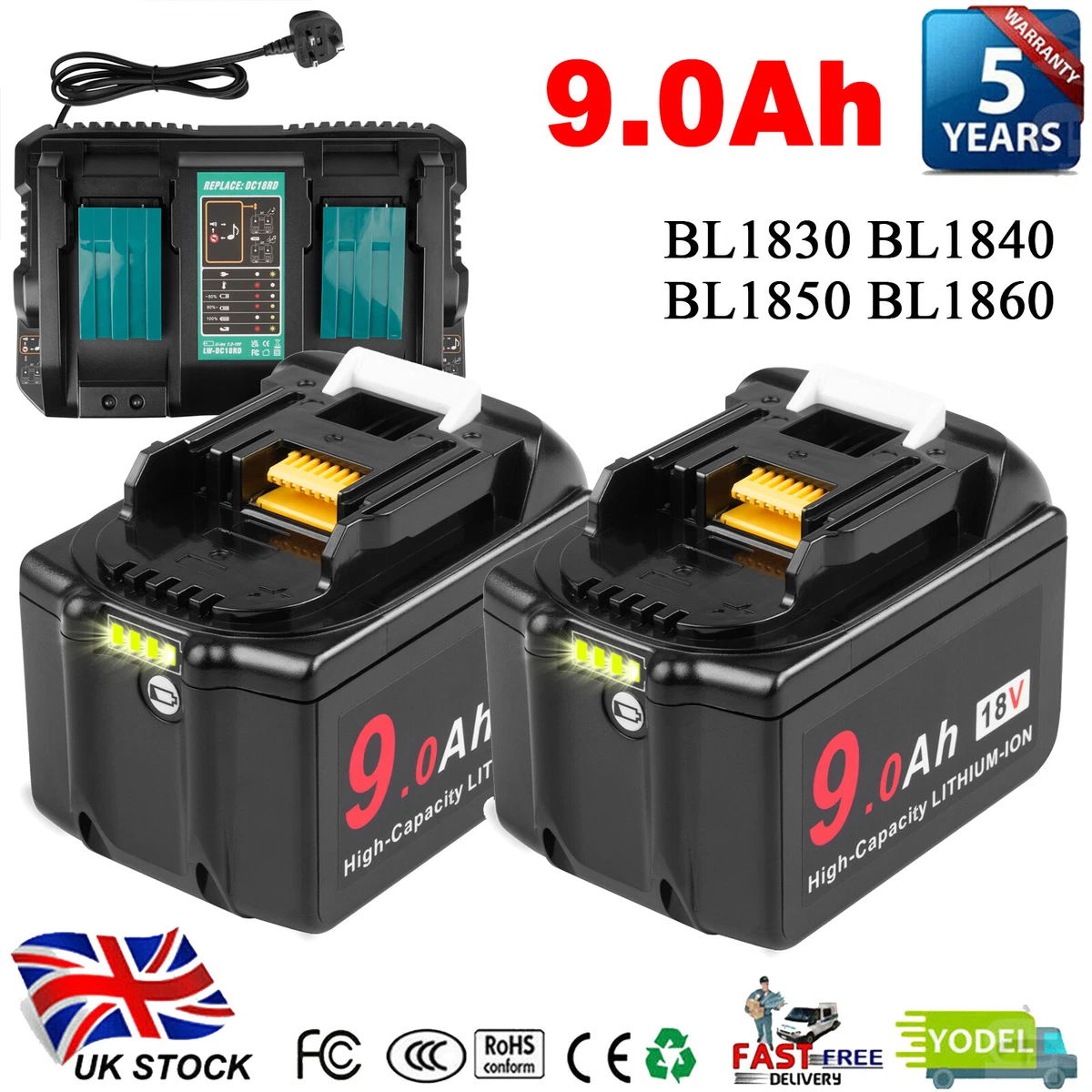 Waitley 18v 9.0ah Battery For Makita Power Tool Bl1830 Bl1840