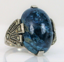 VINTAGE BEAUTIFUL STERLING SILVER RING NICE DETAILS BLUE STONE MARCASITE SIZE 5