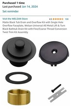 2 Matte Black Tub Drain and Overflow Kit with Single Hole Overflow Faceplate, U