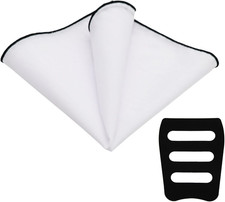 White Pocket Squares for Men 9" Linen Pocket Square with Holder, Cotton Suit Han