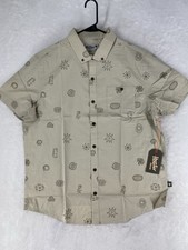 Howler Brothers Shirt Men Large Tan Mansfield Mementos All Over Print Aloha NEW