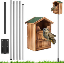 Screech Owl House with 12Ft Pole Wooden Kestrels Box with Waterproof Roof Ground