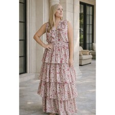Anna Cate Collection Charlotte Tiered Maxi Dress Floral Sleeveless Size Large