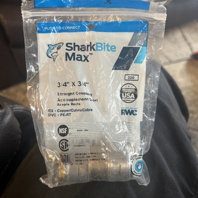 SharkBite Max Straight Coupling Push to Connect Copper Fitting 3/4''X3/4''  UR016A