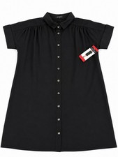Lily Morgan Women’s Black Button Front Shirt Dress Short Sleeve Collared Size M