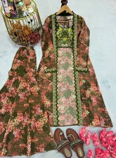 Function Wear Green Faux Georgette Blouse Palazzo With Koti For Women & Girls