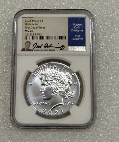 2021 PEACE SILVER DOLLAR NGC MS70 FIRST DAY ISSUE ~ JOEL ISKOWITZ SIG ~HI RELIEF
