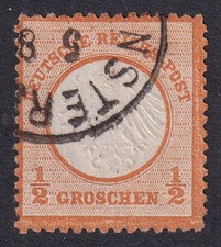 GERMANY 1872 Small Shield ½g Orange-Yellow SG 4 Used (CV £80)