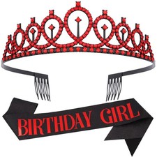 Crown and Sash for Crowns Tiaras for Rhinestone Halloween Red and Black Party...