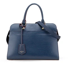 Authenticated Louis Vuitton Epi Vaneau MM Blue Leather Satchel