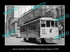 POSTCARD SIZE PHOTO DENVER COLORADO THE DENVER TRAMWAYS NARROW GUAGE CAR c1940