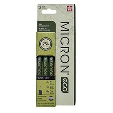 Sakura Eco Micron Fine Liner Pen BLK Ink 3/Pk Sizes 01-03-05 Arts Craft Writing