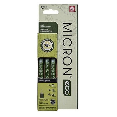 Sakura Eco Micron Fine Liner Pen BLK Ink 3/Pk Sizes 01-03-05 Arts Craft Writing