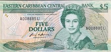 East Caribbean States  5 Dollars,  P-22u (1988) - UNC - ANGUILLA ISSUE