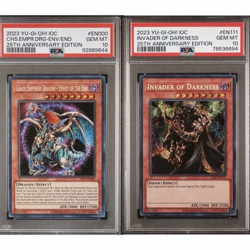 CHAOS EMPEROR DRAGON IOC-EN000 & INVADER OF DARKNESS IOC EN111 PSA 10