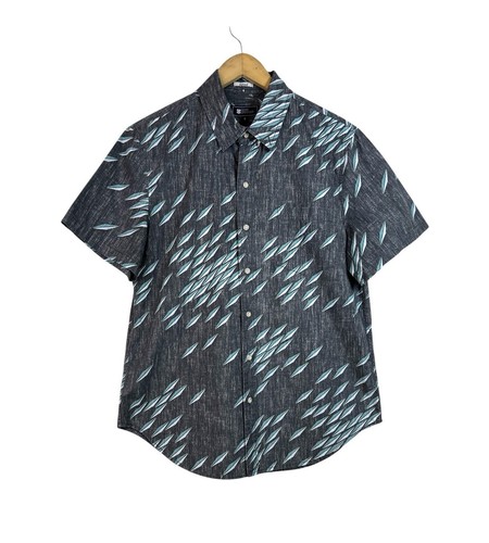 Reyn Spooner Mens Gray Blue Geometric Tailored Button Down Shirt Size S Cotton