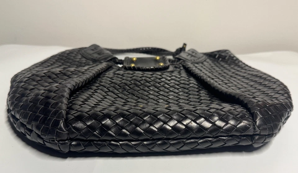 Frye Bolso de Cuero Negro Intrecciato Cuero Tejido Shopper Bolso Cartera Foto 3 de 4