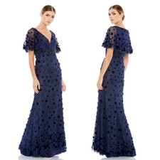 Mac Duggal - 67712 V Neck Bell Sleeve Lace Dress Size 4 Navy Blue NWT