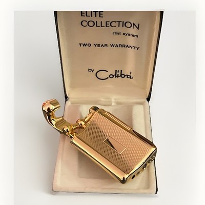 SUPER RARE NEW Vintage Colibri FTR-37000 Elite Flint Lighter Gold w Box/papers