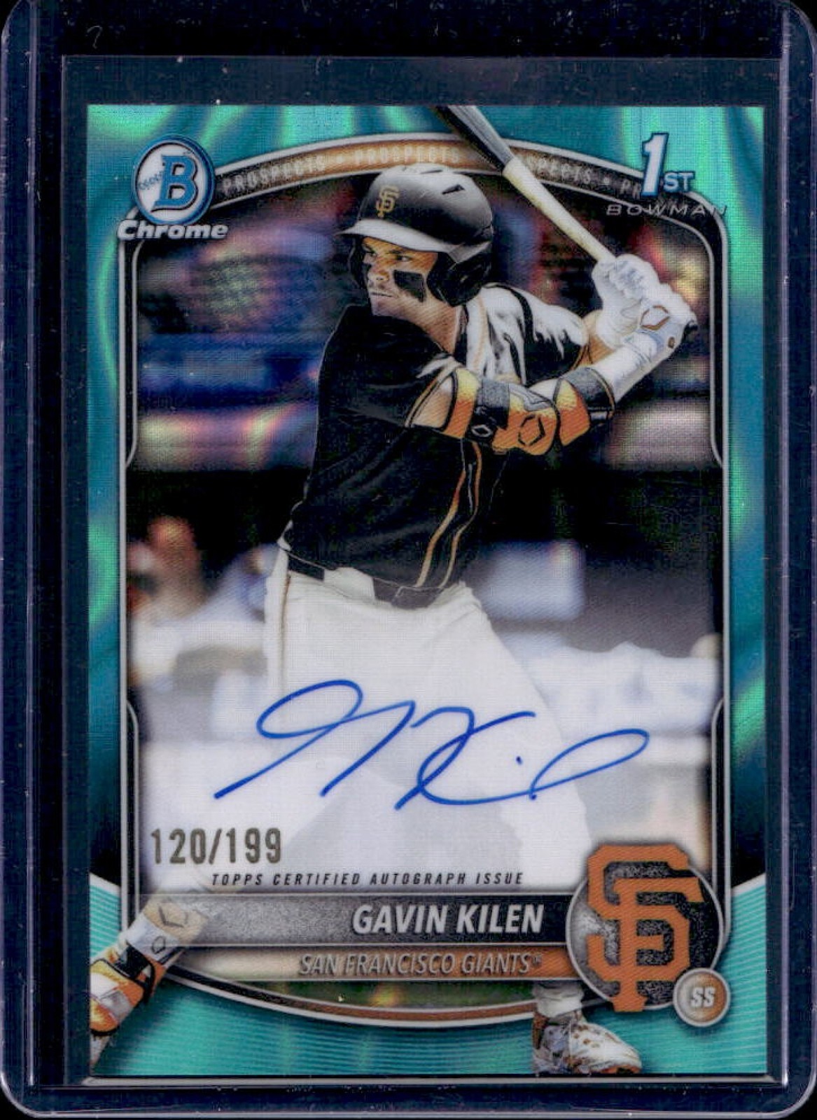 2025 Bowman Draft Gavin Kilen Chrome Auto Aqua Lava Refractor 1st #/199 Giants