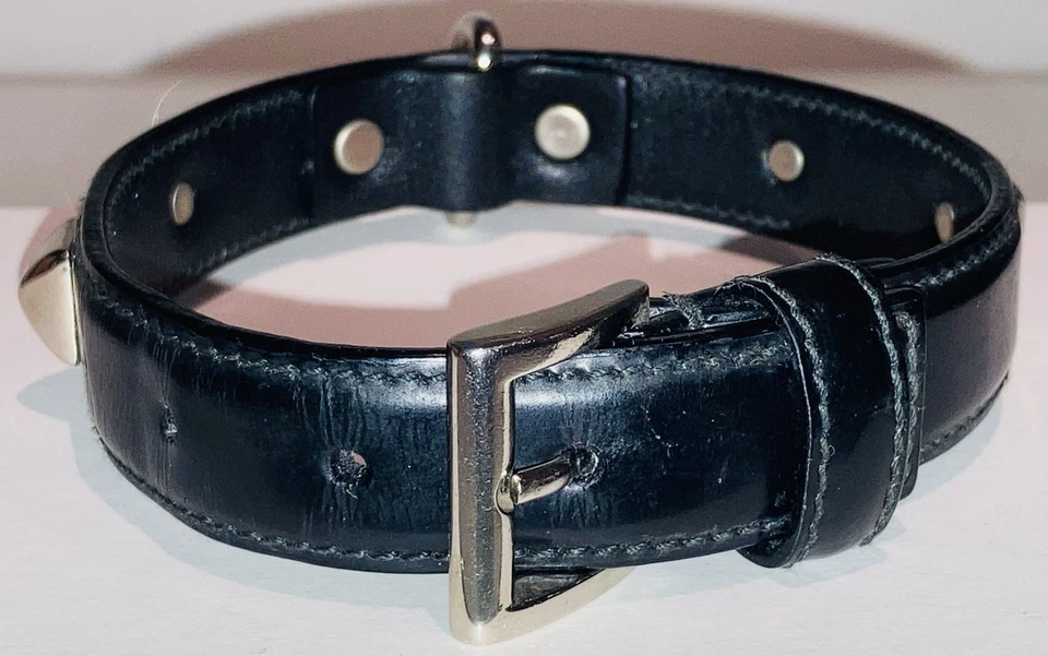 RARO COLLAR DE PERRO DE CUERO CON TACHUELAS Y PLOMO VINTAGE PRADA SPAZZOLATO ¡¡EXCELENTE!!! Foto 3 de 4