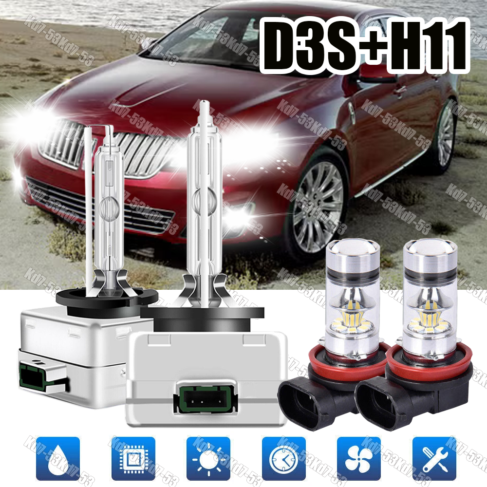 Front HID Headlight Hi/Lo+LED Fog Light Bulbs 4pc For Lincoln MKS 2009-2015 2016