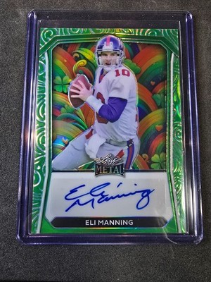 Eli Manning 2024 Leaf Metal St. Patrick's Day Rainbow Autograph Auto 3/3 Giants