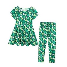  St. Patrick's Day Girls Outfits All Over Print Lucky Clover 3T Clover Green