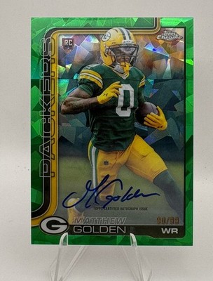 Matthew Golden 2025 Topps Chrome Sapphire Green ON CARD Autograph /99 Green Bay 