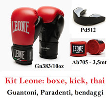 KIT BOXE LEONE : GUANTONI 10OZ+FASCE+PARADENTI BOXE KICK BOXING THAI BOXE MMA