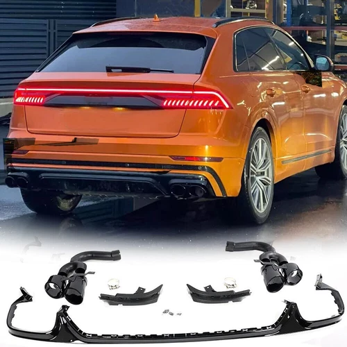 Fit For Audi Q8 SQ8 2019UP BLACK Rear Bumper Diffuser Lip W/Exhaust Trim Tips  - Picture 1 of 8