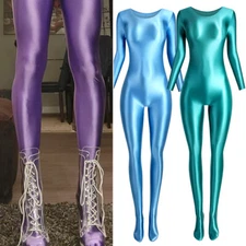 Women's Sexy Shiny Jumpsuits Bodysuit One-piece Leotard Catsuits Zentai Leggings
