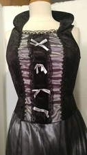 Victorian Costume Black Lace Dress Full Length Sz M/L High Collar - Ruffle