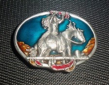 American Indian on Horseback Tribute Belt Buckle - Siskiyou Buckle Co. 1984 