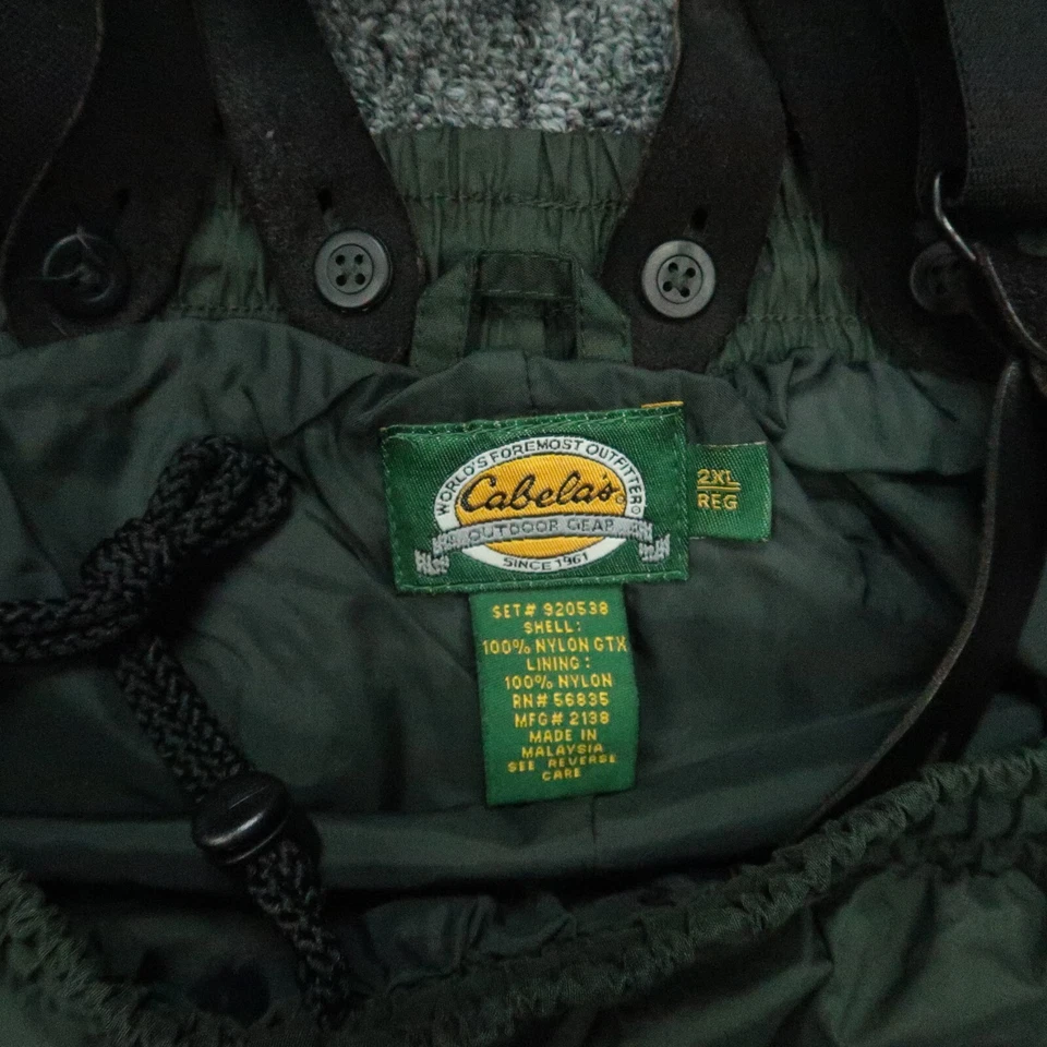 Cabelas Bibs Mens XXL Green Overalls Gore GTX Lined Waterproof 2XL - Image 3 of 4