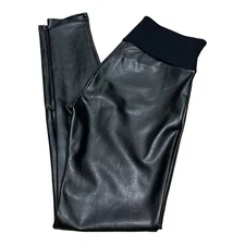 SPANX Assets All Over Faux Leather Leggings Women's S Black High Rise Shaping
