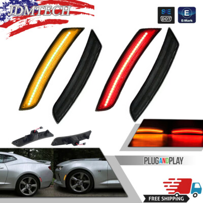 4x LED Side Marker Lights Amber & Red For 2016-2023 Chevy Camaro SS LT LS ZL1 RS