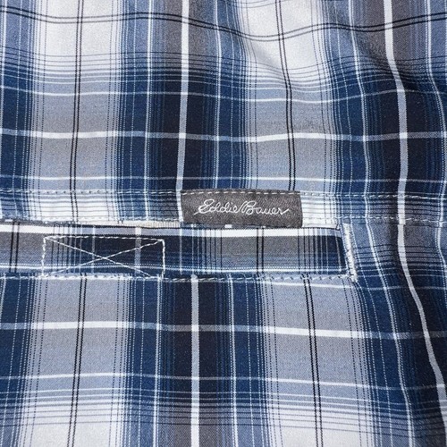 Eddie Bauer Mens Shirt Tall Large Blue Plaid Button Up Short Sleeve Pockets Sz L - Picture 8 of 9