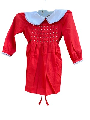 Vintage Polly Finders smocked Baby Girl Toddler Dress T4 Red VALINTINES  Holiday | eBay