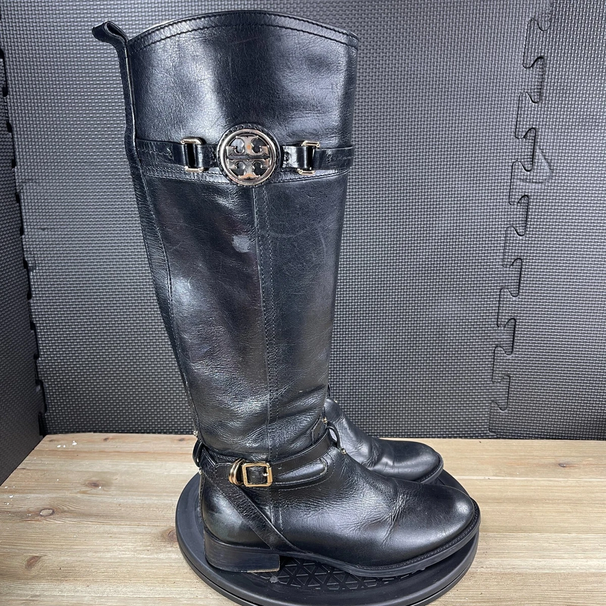 Tory Burch Calista Tall Riding Boots Womens 6.5 M Black Leather
